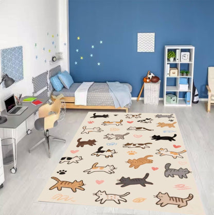 Cute Cat Rug - Playful Cat Pattern Rug for Kids' Room