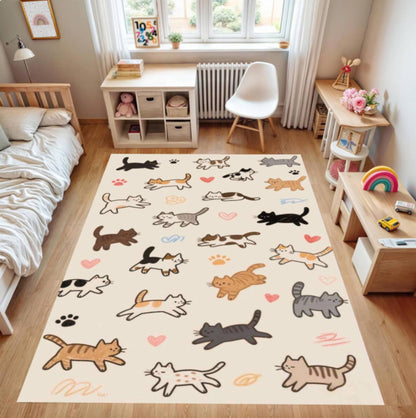 Cute Cat Rug - Playful Cat Pattern Rug for Kids' Room