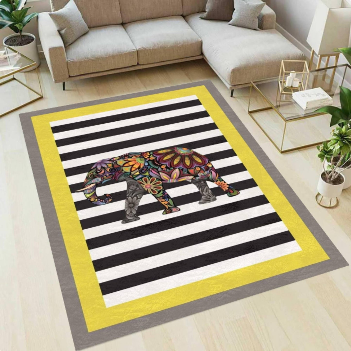 Boho Elephant Rug Colorful Floral Elephant Rug Modern Living Room
