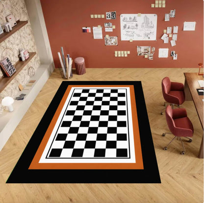 Chic black & white checkered rug, washable and non-slip, perfect for modern décor, adds style to any room, gift