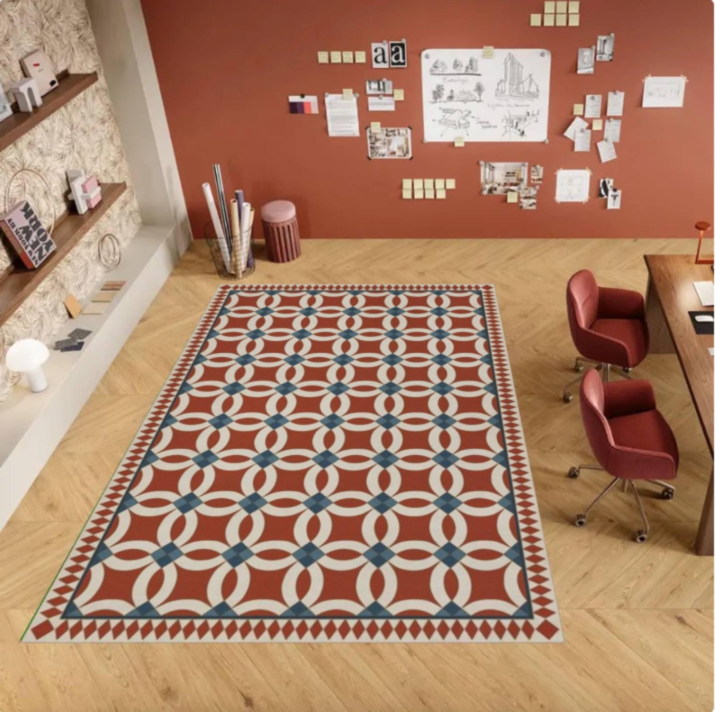 Vintage Geometric Area Rug, Mediterranean Pattern Carpet, Washable Non Slip Floor Rug, Boho Modern Home Decor, Stylish Living Room Accent