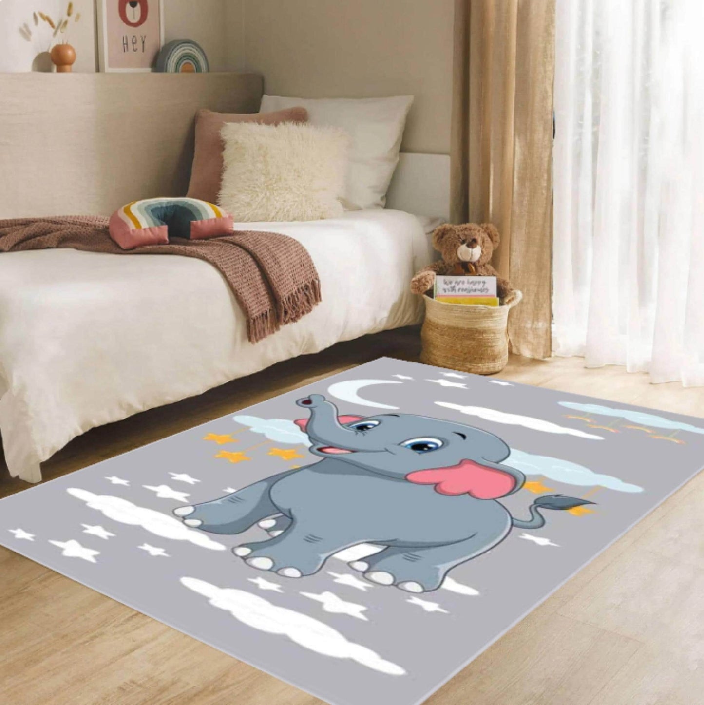 Cute Elephant Kids Rug Rug for Baby's Washable Non-slip Rug