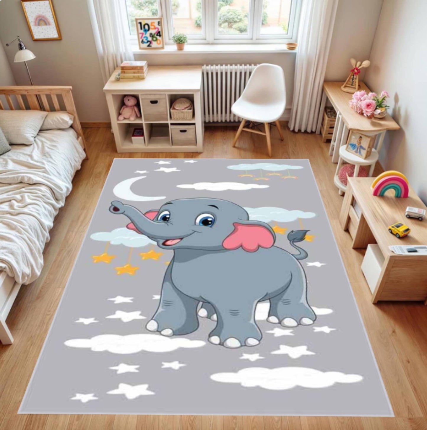 Cute Elephant Kids Rug Rug for Baby's Washable Non-slip Rug