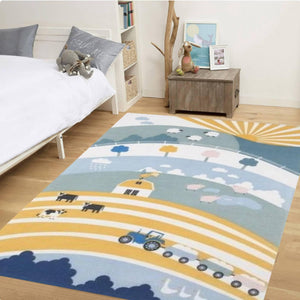 Farm Theme Kids Rug,Washable Nursery Play Mat,Non Slip Children Carpet,Cute Tractor Animal Design,Soft BabyRoom Decor Montessori PlayroomRug