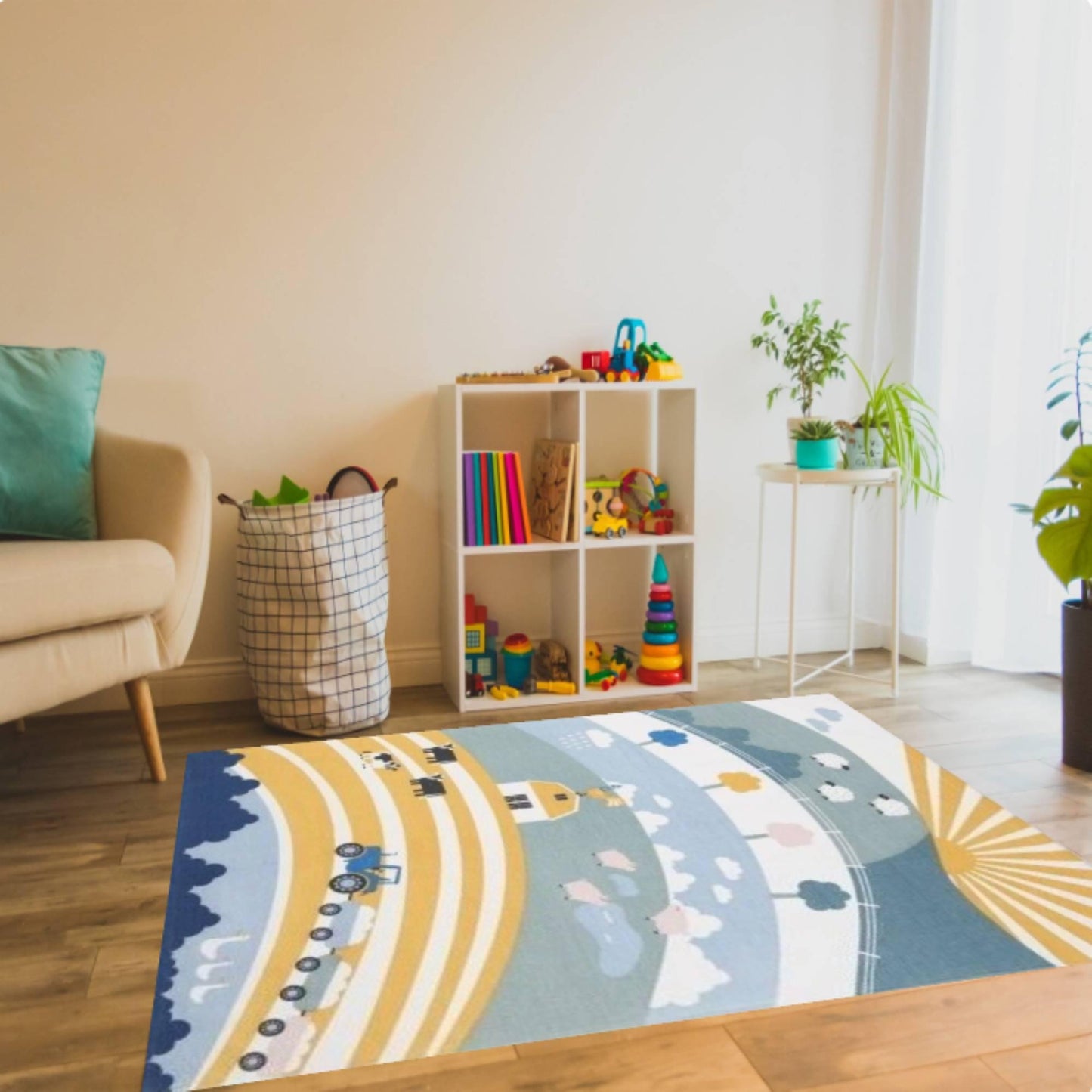 Farm Theme Kids Rug,Washable Nursery Play Mat,Non Slip Children Carpet,Cute Tractor Animal Design,Soft BabyRoom Decor Montessori PlayroomRug
