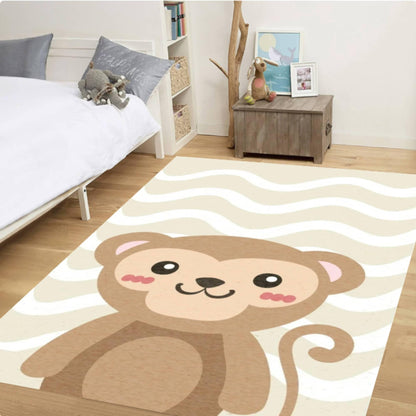 Cute Monkey Kids Rug - Washable Baby Blanket & Non-Slip Neutral Playroom Rug