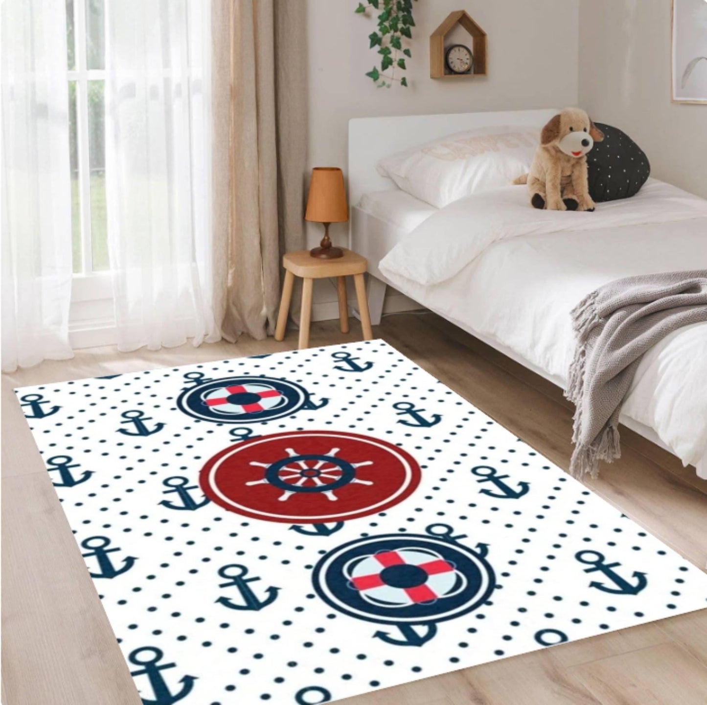 Nautical Kids Rug Washable Kids Room Rug Non-slip Playroom Rug