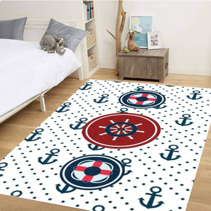 Nautical Kids Rug Washable Kids Room Rug Non-slip Playroom Rug