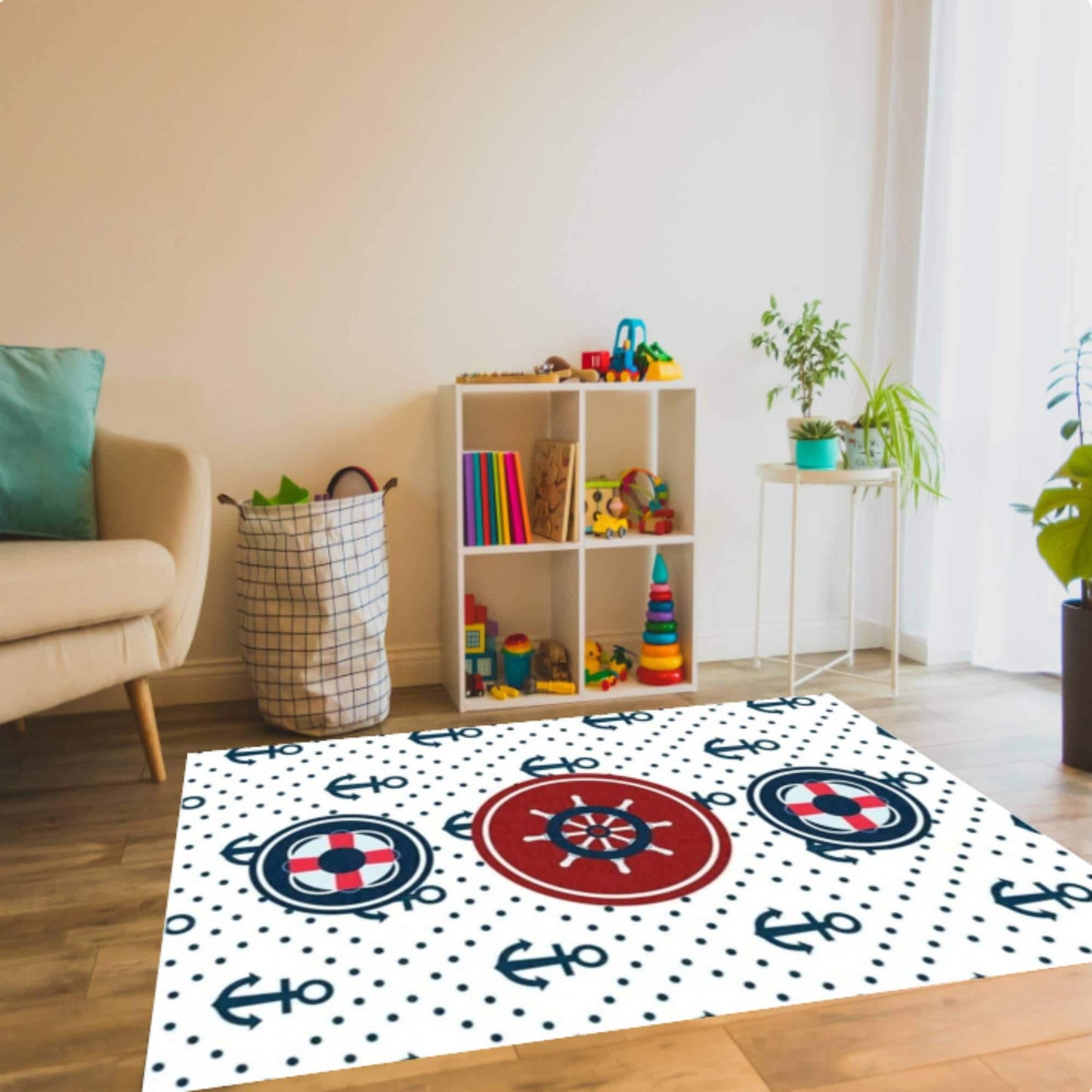 Nautical Kids Rug Washable Kids Room Rug Non-slip Playroom Rug