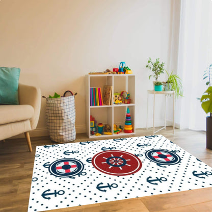 Nautical Kids Rug Washable Kids Room Rug Non-slip Playroom Rug