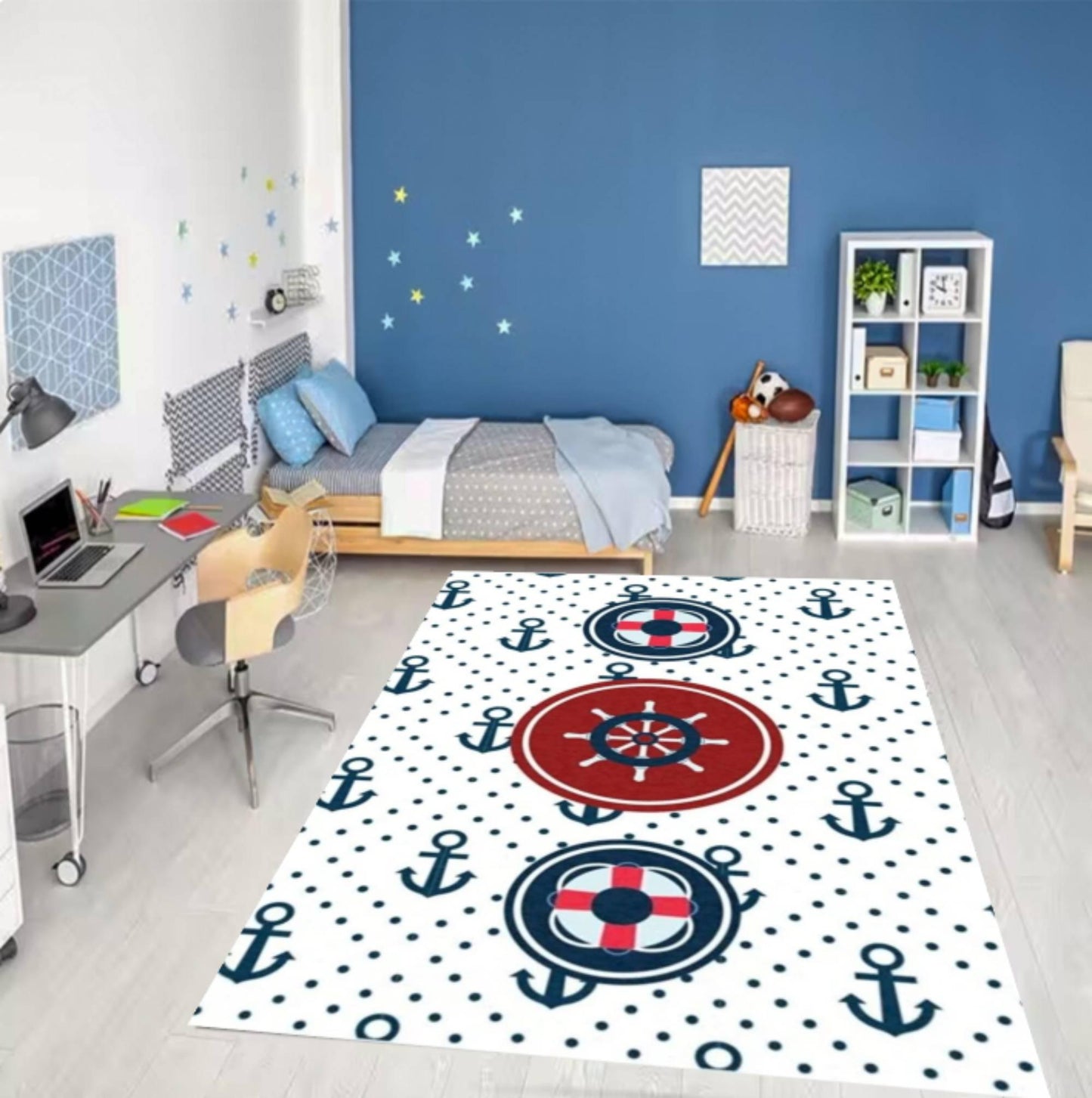 Nautical Kids Rug Washable Kids Room Rug Non-slip Playroom Rug