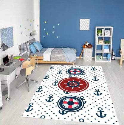 Nautical Kids Rug Washable Kids Room Rug Non-slip Playroom Rug