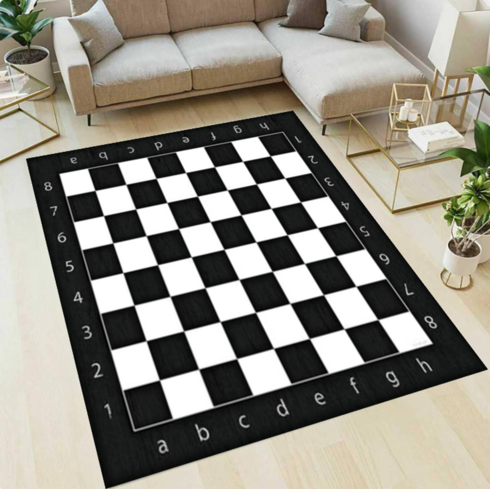Chess Board Area Rug, Washable Game Room Carpet, Non Slip Floor Rug, Modern Black White Design, Chess Lover Gift, Office Play Room Decor