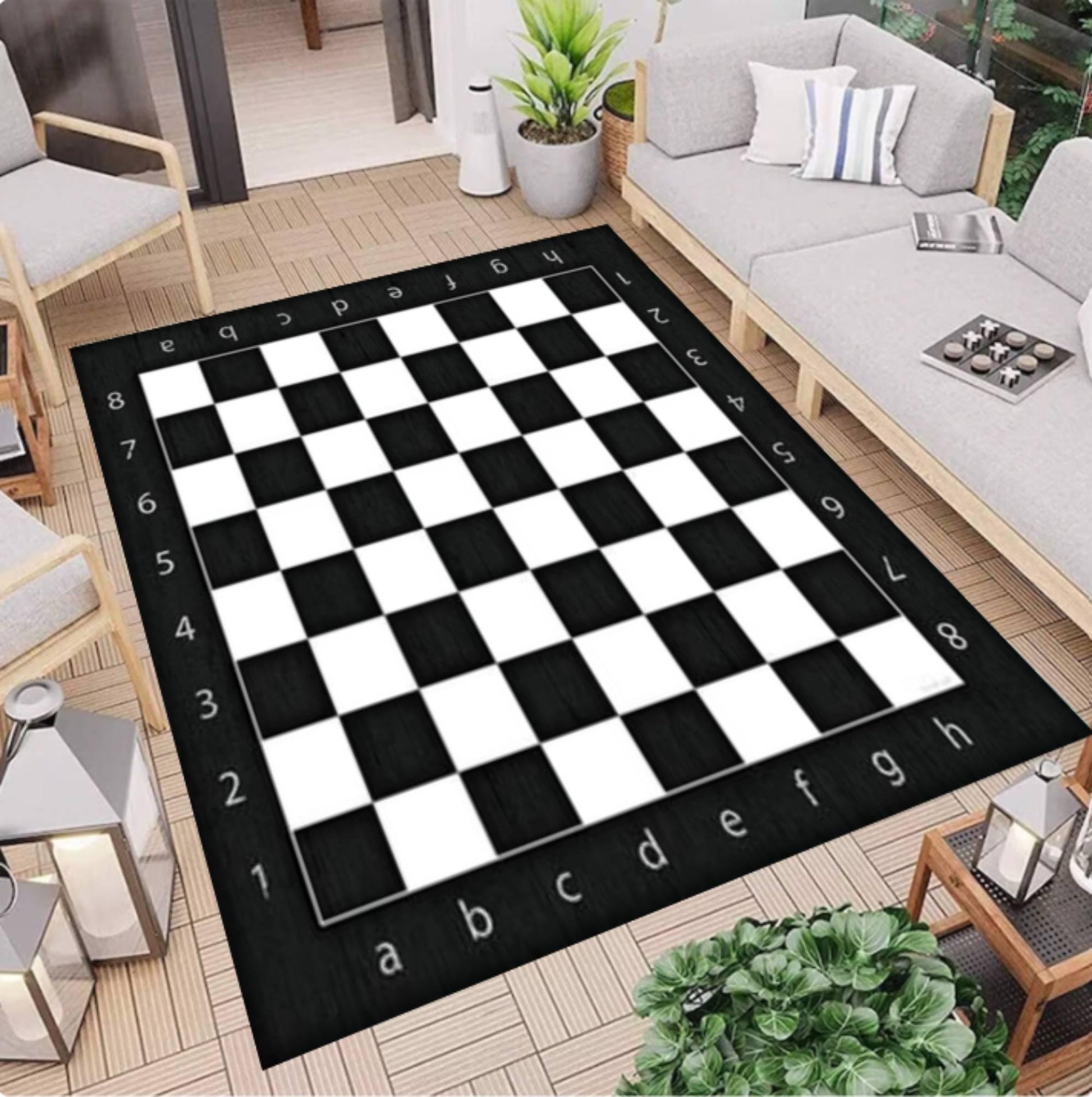 Chess Board Area Rug, Washable Game Room Carpet, Non Slip Floor Rug, Modern Black White Design, Chess Lover Gift, Office Play Room Decor