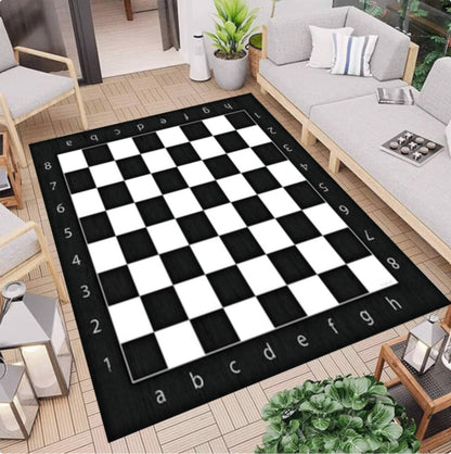 Chess Board Area Rug, Washable Game Room Carpet, Non Slip Floor Rug, Modern Black White Design, Chess Lover Gift, Office Play Room Decor