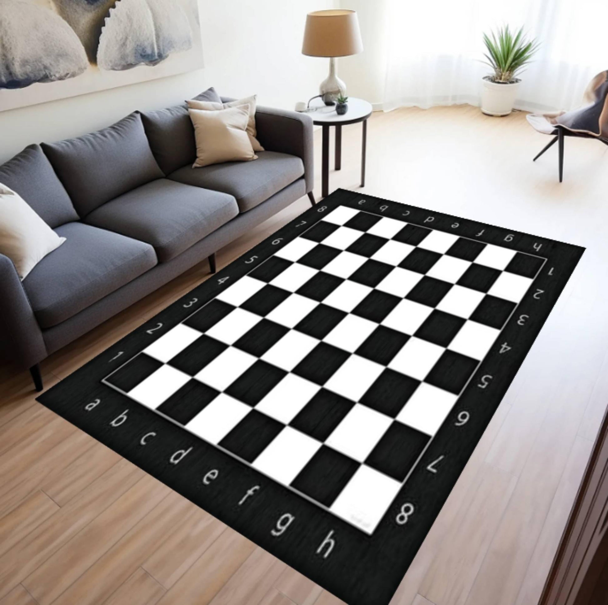 Chess Board Area Rug, Washable Game Room Carpet, Non Slip Floor Rug, Modern Black White Design, Chess Lover Gift, Office Play Room Decor