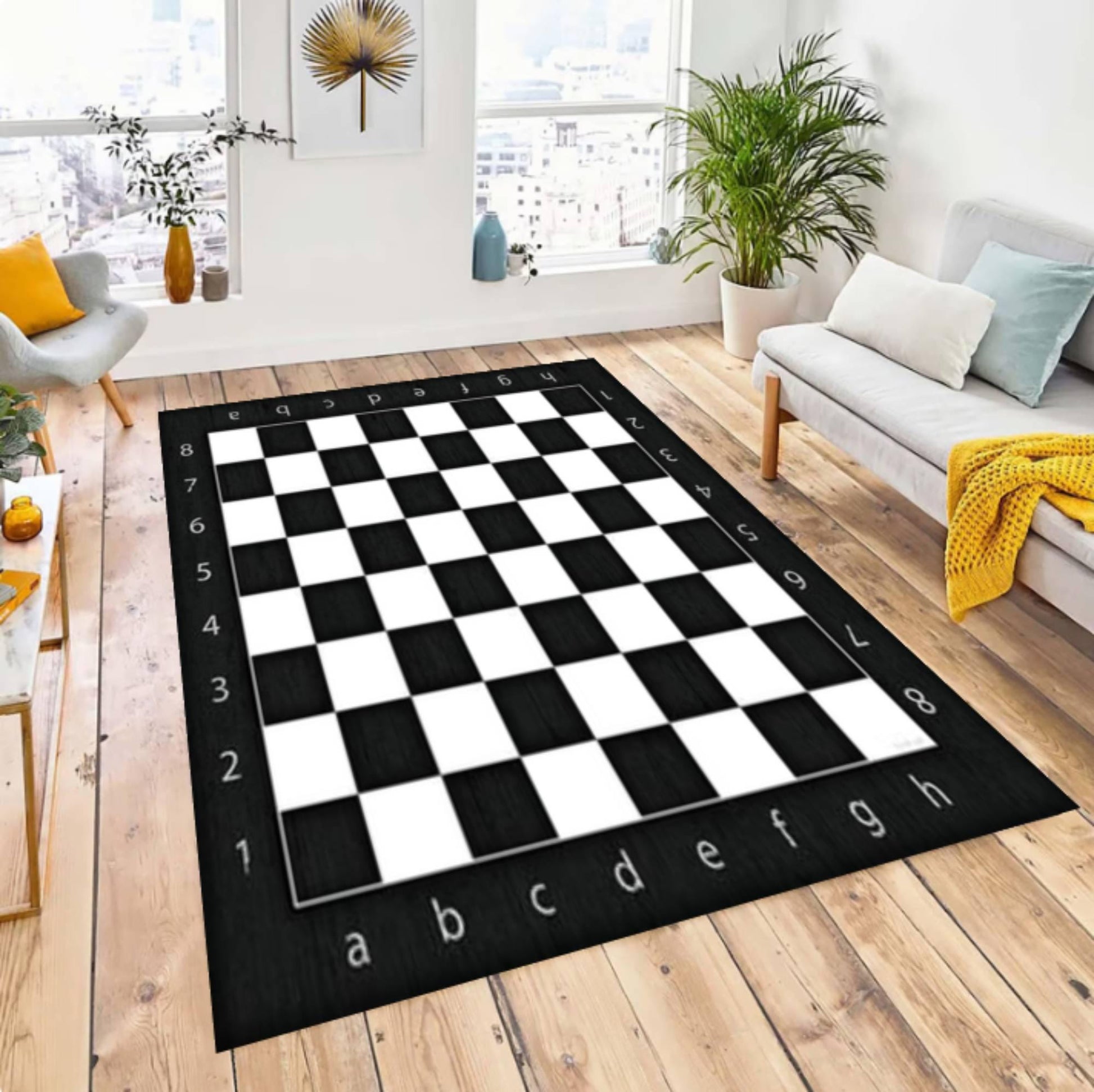 Chess Board Area Rug, Washable Game Room Carpet, Non Slip Floor Rug, Modern Black White Design, Chess Lover Gift, Office Play Room Decor