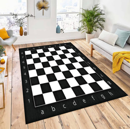 Chess Board Area Rug, Washable Game Room Carpet, Non Slip Floor Rug, Modern Black White Design, Chess Lover Gift, Office Play Room Decor