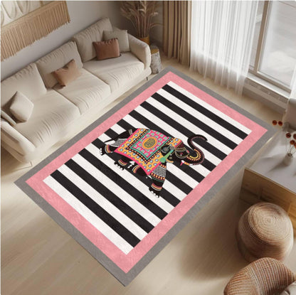 Boho Rug Elephant Washable Rug Living Room Non-slip Rug Black