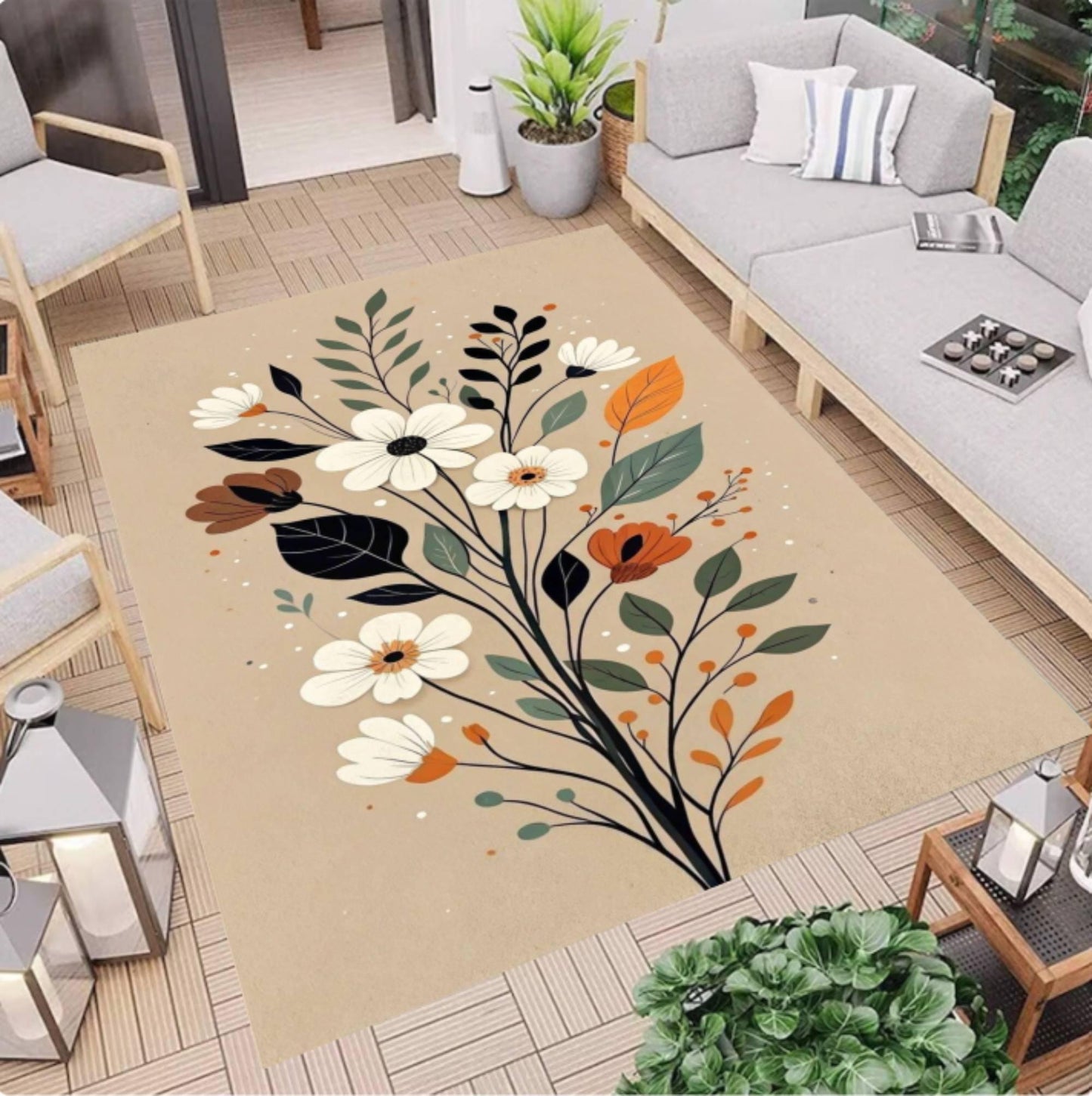 Floral Rug Washable Non-slip Mat