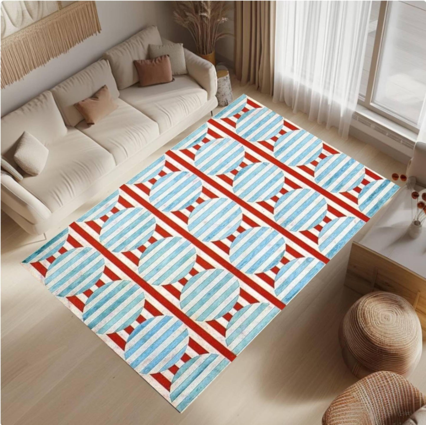 Geometric Striped Modern Pattern Floor Rug Washable Non-slip
