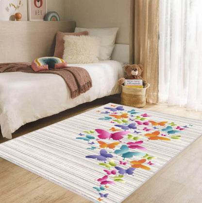 Colorful Butterfly Kids Rug - Washable Non-Slip Floor Rug