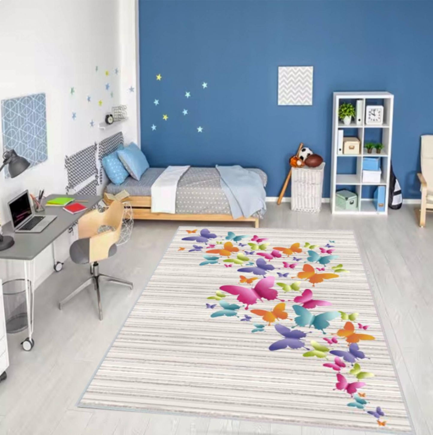 Colorful Butterfly Kids Rug - Washable Non-Slip Floor Rug