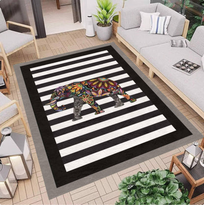 Colorful Rug Elephant Washable Non-slip Modern Rug Black White Striped