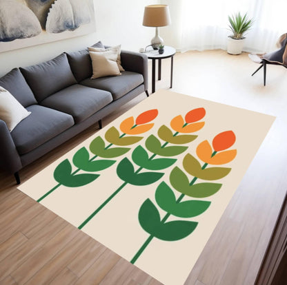 Mid-Century Floral Rug - Washable Non-Slip Floor Rug