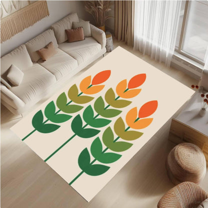 Mid-Century Floral Rug - Washable Non-Slip Floor Rug