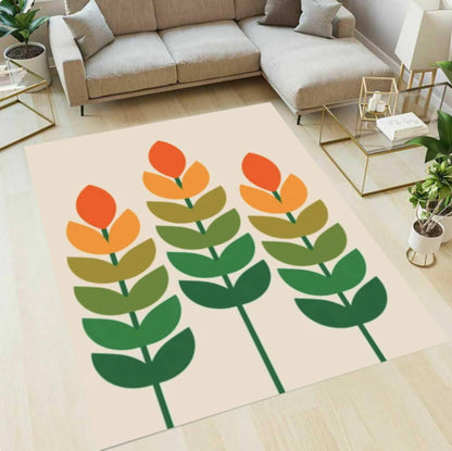 Mid-Century Floral Rug - Washable Non-Slip Floor Rug