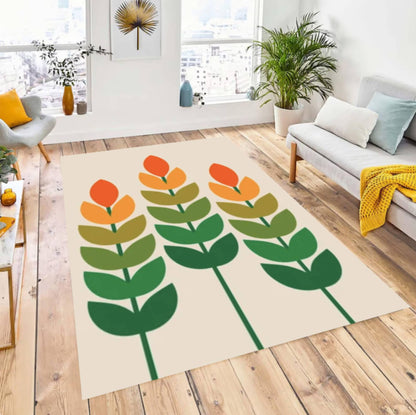 Mid-Century Floral Rug - Washable Non-Slip Floor Rug