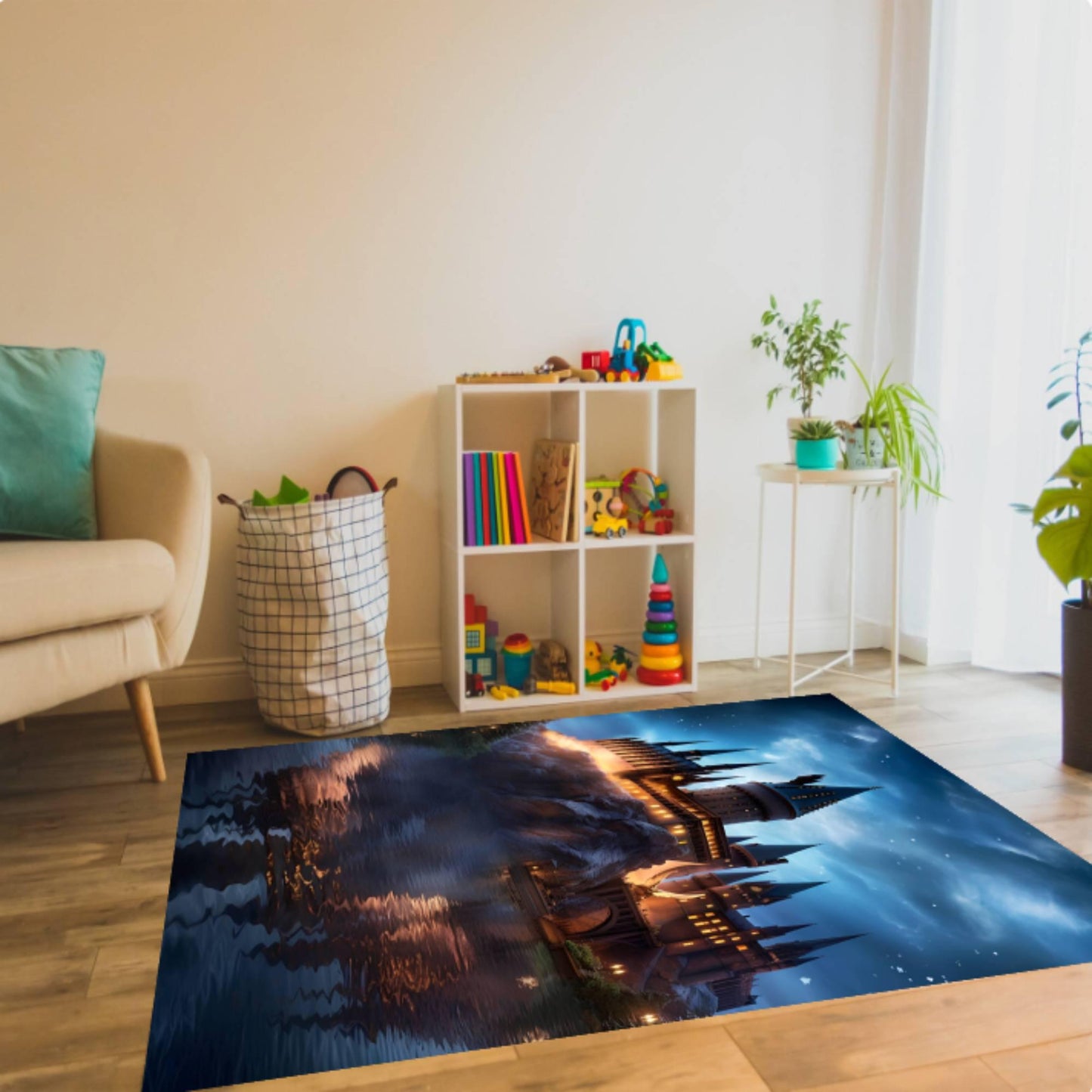 Fantasy Wizard Castle- Magical Night Landscape Kids' Room Rug