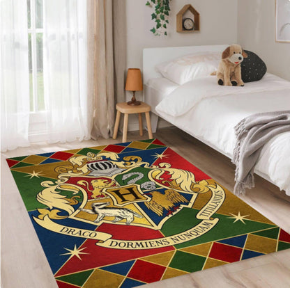 Magic School Emblem Kids Rug | Washable Fantasy Playroom Carpet