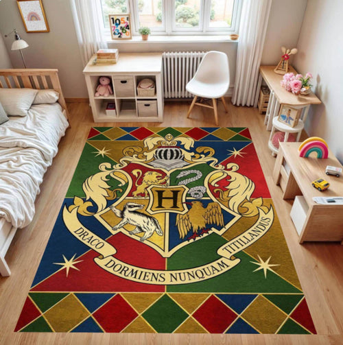 Magic School Crest Rug, Washable Kids Playroom Carpet