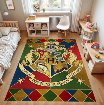 Magic School Emblem Kids Rug | Washable Fantasy Playroom Carpet