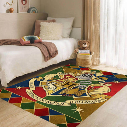 Magic School Crest Rug, Washable Kids Playroom Carpet