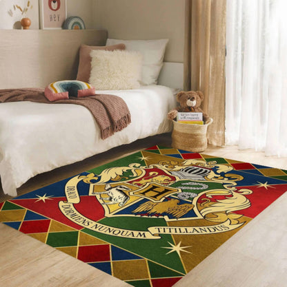 Magic School Emblem Kids Rug | Washable Fantasy Playroom Carpet