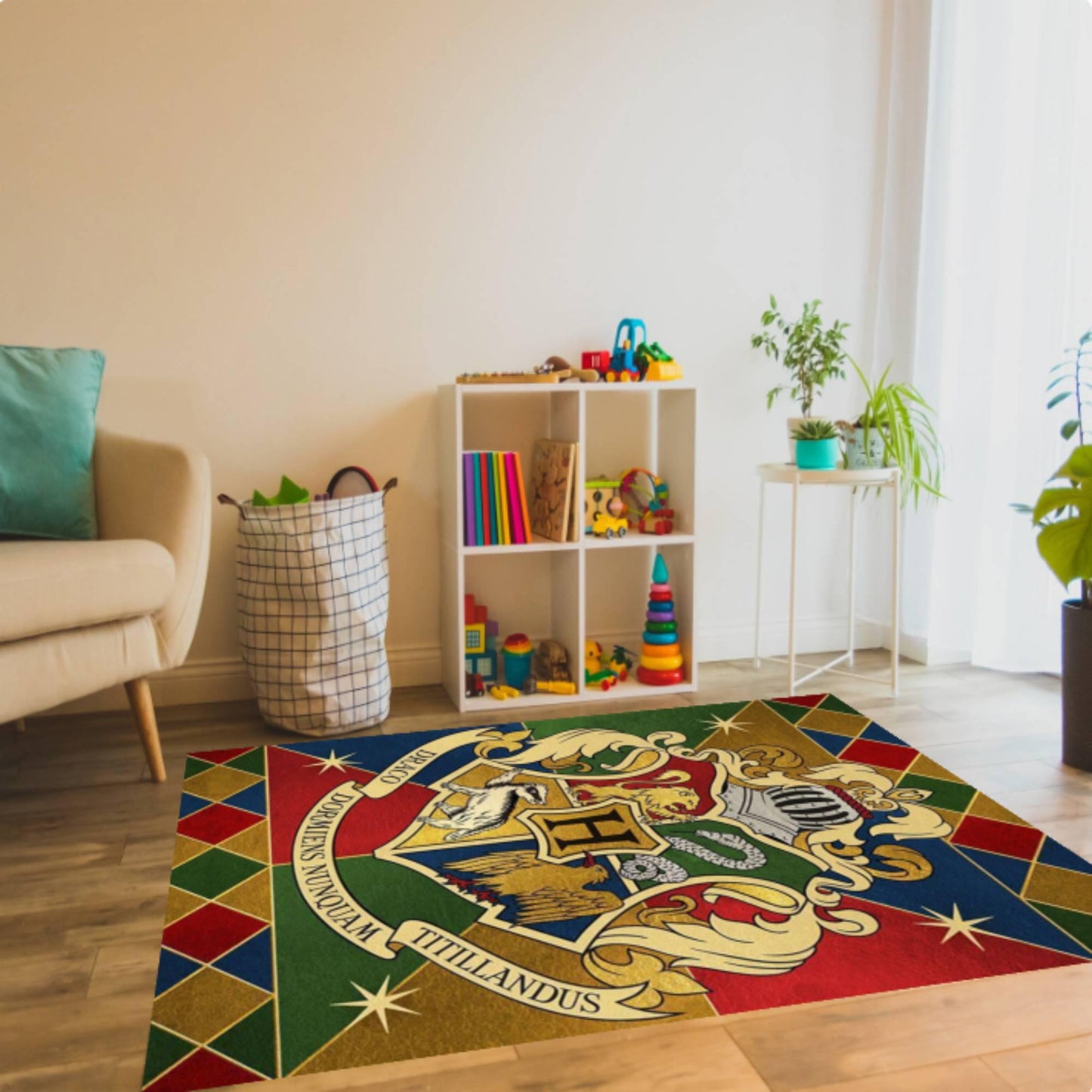 Magic School Emblem Kids Rug | Washable Fantasy Playroom Carpet