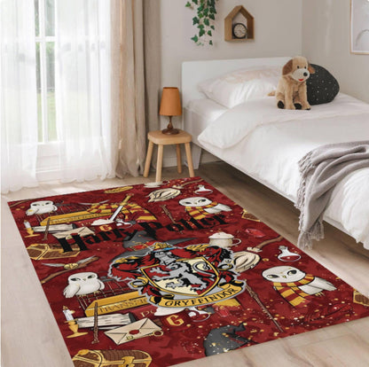 Wizard Kids Rug,Gryphon Crest Carpet,Washable Area Mat, Non-Slip Playroom Decor, Magic Owl Pattern Nursery Floor Rug,SoftColorful Kids MatXL