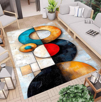 Modern Abstract Rug Geometric Colorful Circles Washable Non-slip Mat