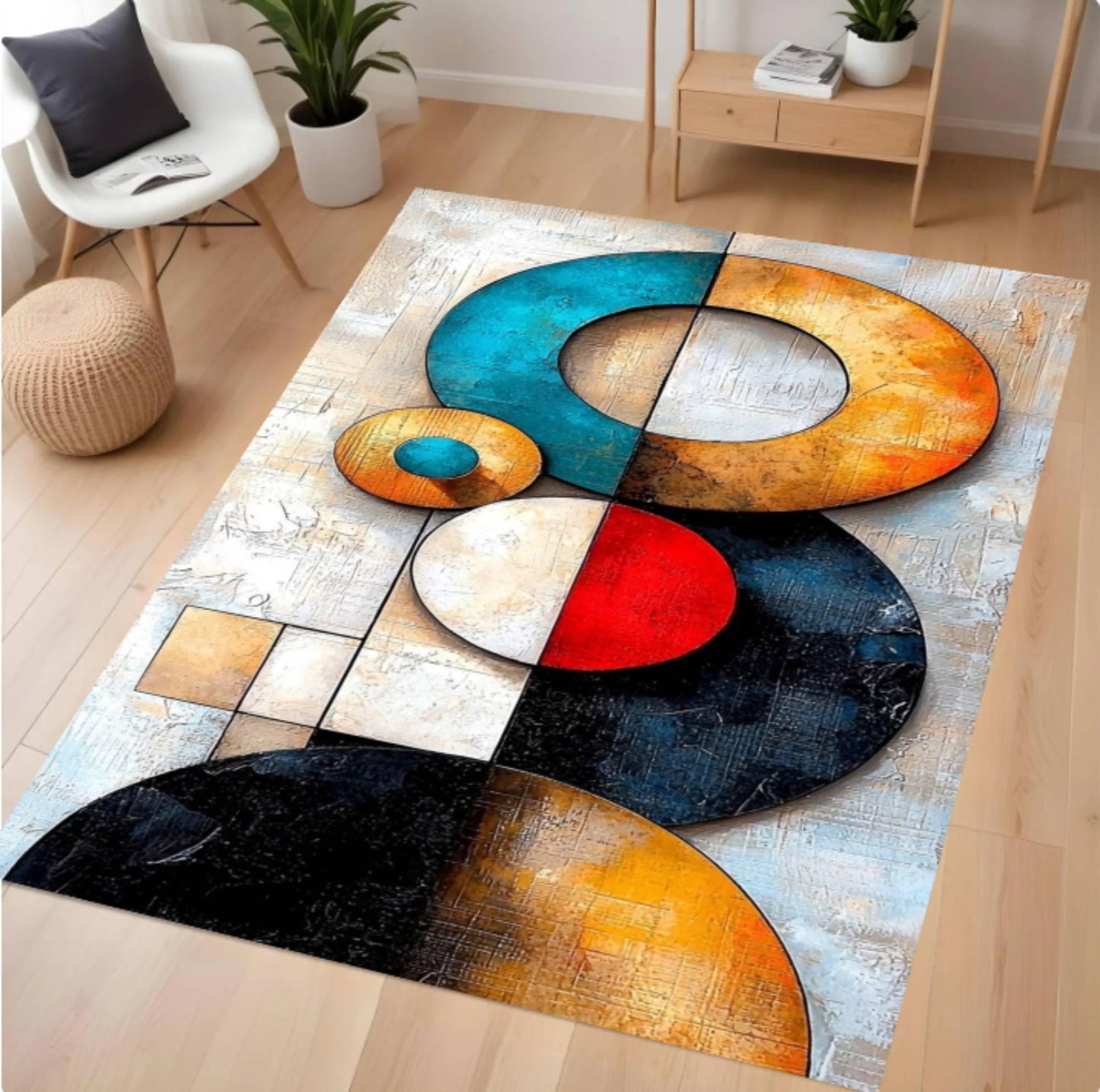 Modern Abstract Rug Geometric Colorful Circles Washable Non-slip Mat