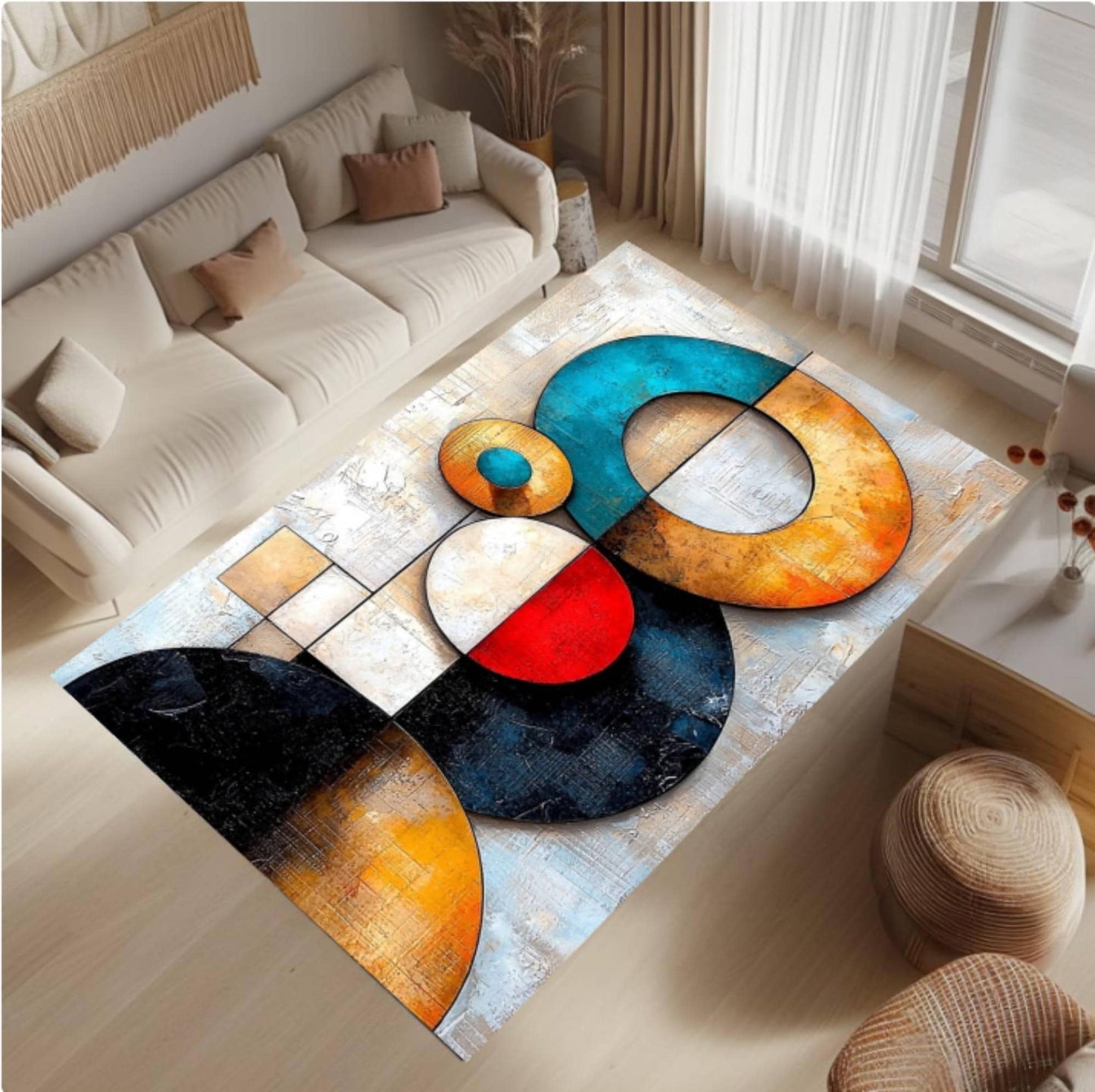 Modern Abstract Rug Geometric Colorful Circles Washable Non-slip Mat