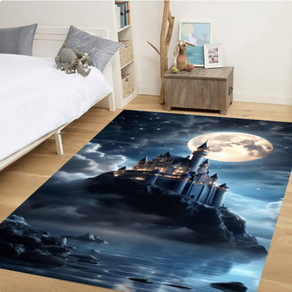 Fantasy Castle Washable Non-Slip Rug - Moonlight Night Castle Landscape