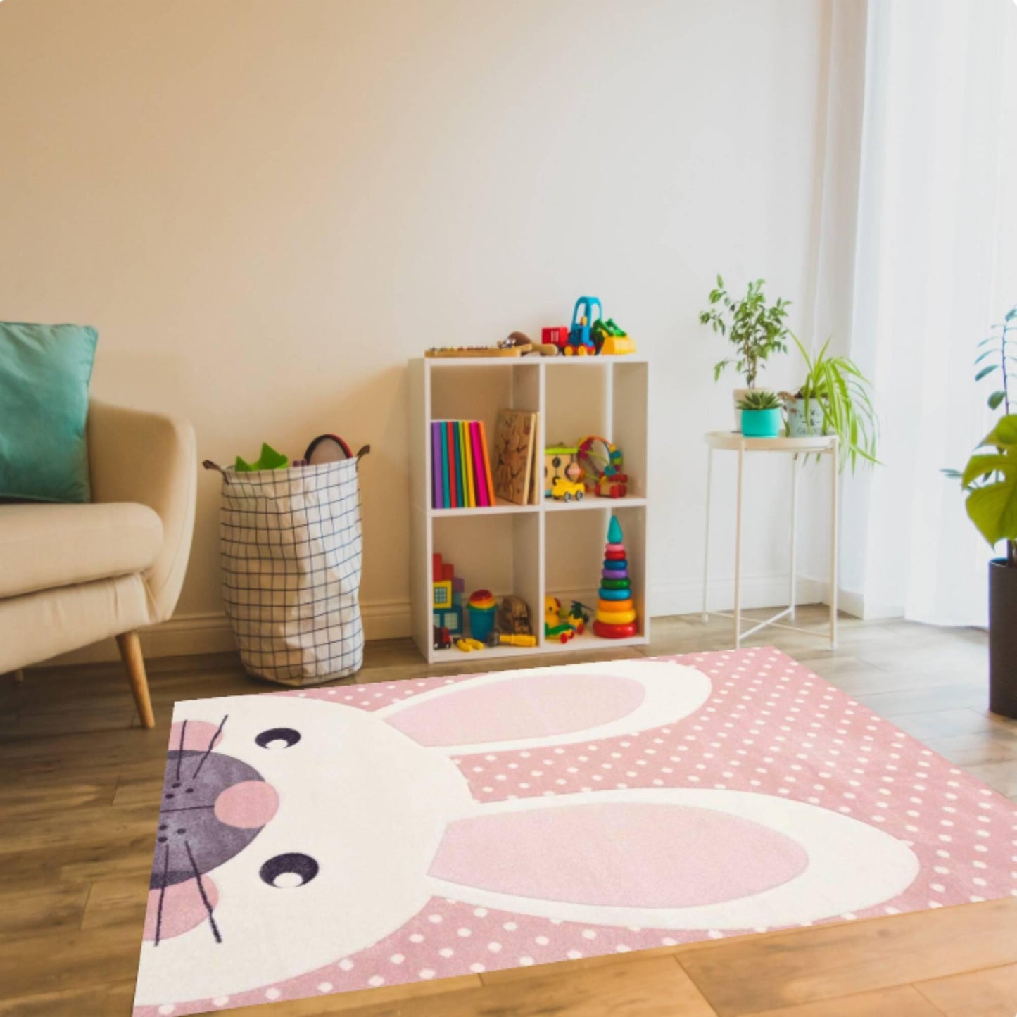 Rabbit Pink Stippen Washable Rug