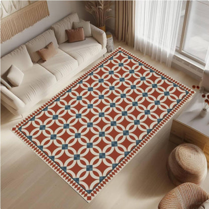 Geometric Vintage Tile Rug Washable Non-slip Floor Rug Retro Mediterranean