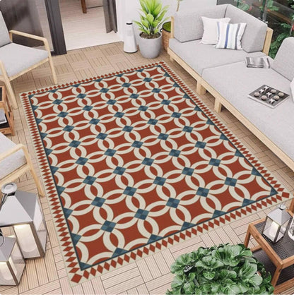 Geometric Vintage Tile Rug Washable Non-slip Floor Rug Retro Mediterranean