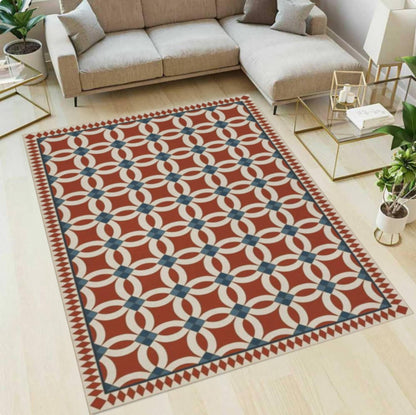 Geometric Vintage Tile Rug Washable Non-slip Floor Rug Retro Mediterranean