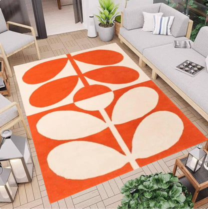 Mid-Century Modern Leaf Botanical Rug – Washable Non-Slip