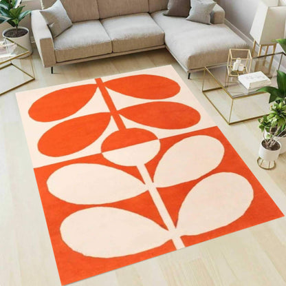Mid-Century Modern Leaf Botanical Rug – Washable Non-Slip